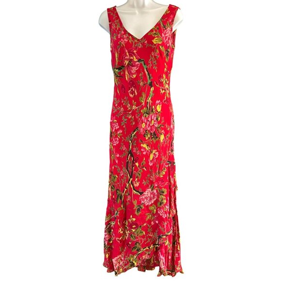 Vintage Y2K Paradise NY Red Beaded Flowy Floral Maxi Sleeveless Dress Small - Picture 1 of 7